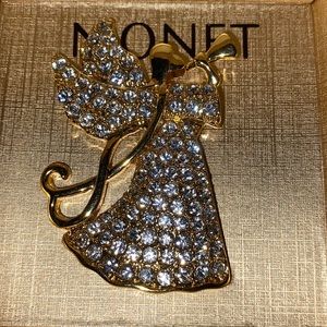 MONET BOXED RETIRED-Trumpeting Angel Holiday Brooch